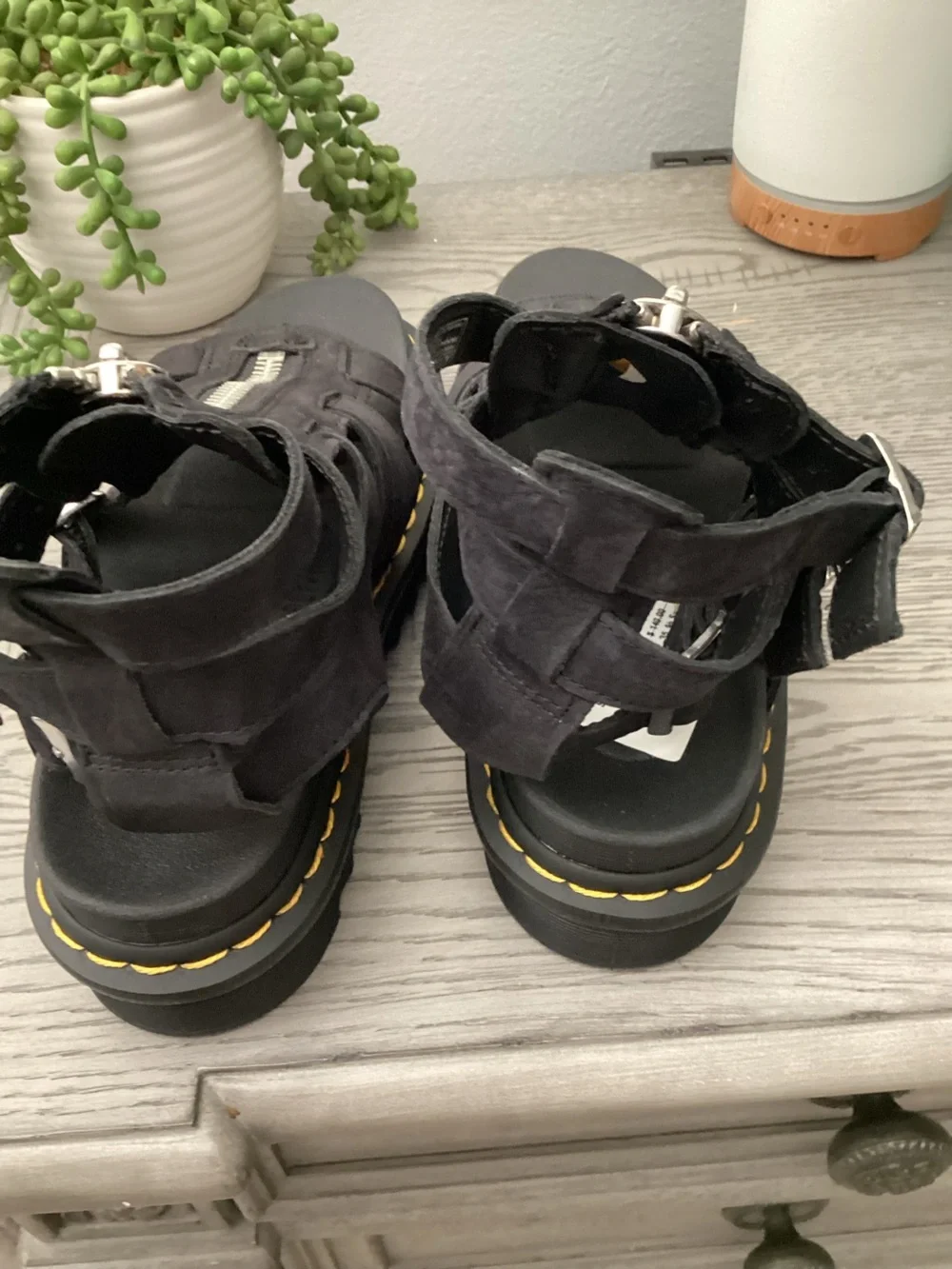Dr. Martens Black Suede Buckle Platform Sandals